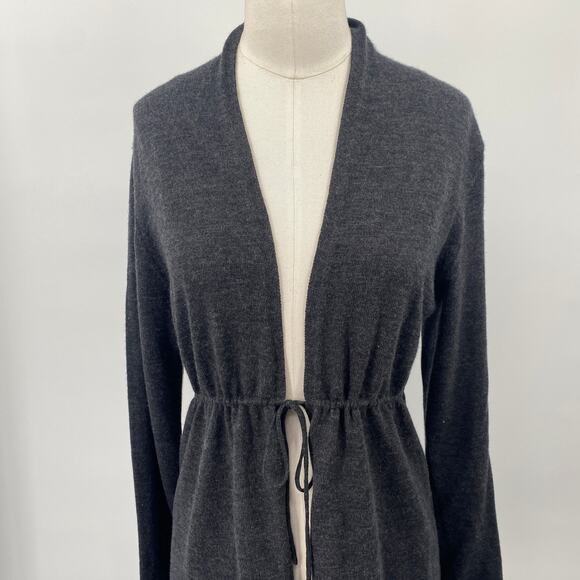 Eileen Fisher Merino Wool Cardigan Sweater Longline Cinched Tie Waist Gray Small - Picture 3 of 8
